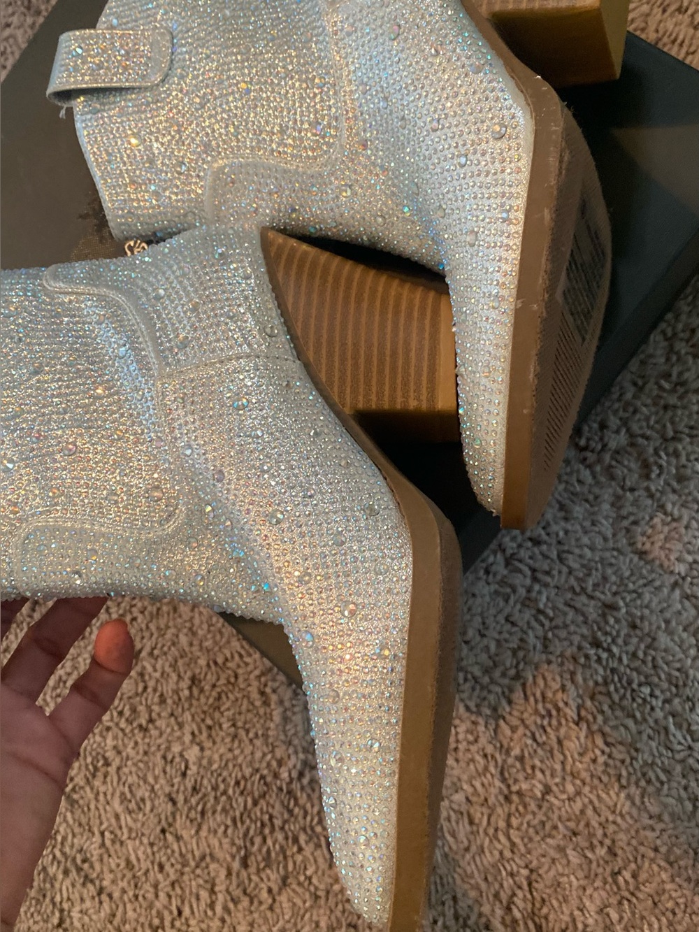 Silver Rhinestone Western Ankle Boots - Picture 6 of 7